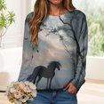 thumbnail image 5 of idosla Women's Western Horse Print Sweatshirt Vintage Cowboy Horse Casual Long Sleeve Crew Neck Loose Pullover Shirts Tops (Grey, L), 5 of 7