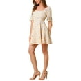 thumbnail image 4 of Allegra K Women's Floral Sweetheart Neck Puff Sleeve Fit and Flare A-Line Mini Dress, 4 of 6
