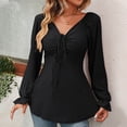 thumbnail image 5 of XFLWAM Women's V Neck Drawstring Ruched Tops Puff Long Sleeve Ruffle Cuff Shirts Solid Color Casual Blouses Black L, 5 of 5