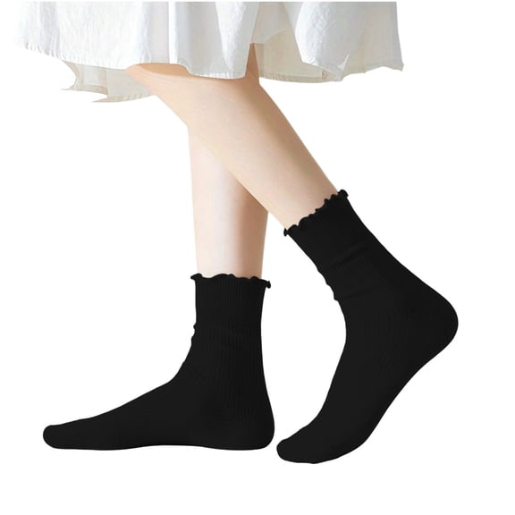 Cmfcve Womens Socks Ruffle Turn-Cuff Casual Crew Socks Breathable Lettuce Ankle Frilly Socks