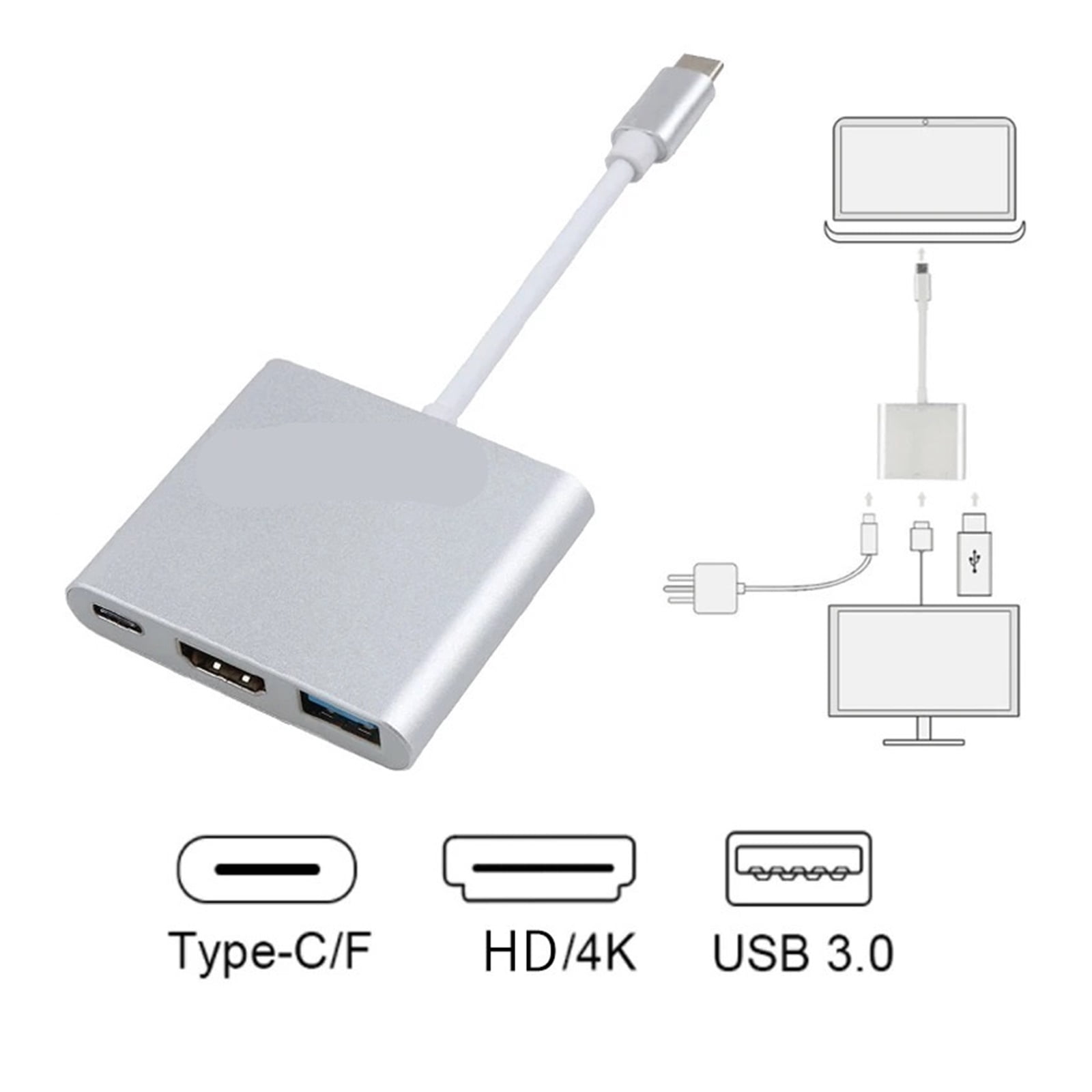 Type-C HUB USB C to HDMI Cable Adapter Splitter 3 in 1 4K HDMI USB PD Fast Charging Smart Adapter