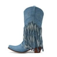 thumbnail image 7 of UngA Western Boots Wide Calf Women's Cowboy Boots Mid Calf Cowgirl Embroidered Western Chunky Heel Pull On Knee High Boots Light Blue,7, 7 of 7