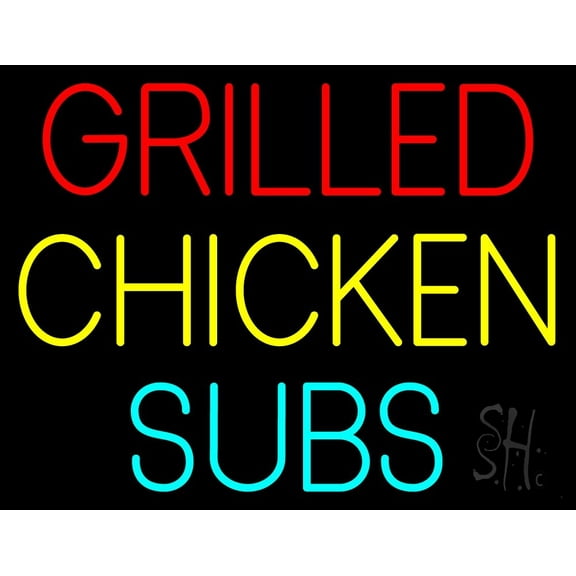 Grilled Chicken Subs LED Neon Sign 15 x 19 - inches, Clear Edge Cut Acrylic Backing, with Dimmer - Bright and Premium built indoor LED Neon Sign for restaurant window and interior decor.