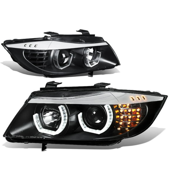 DNA Motoring LED Signal 3D DRL Projector Headlights for 2006-2008 BMW E90 323i 328i 330i, Black