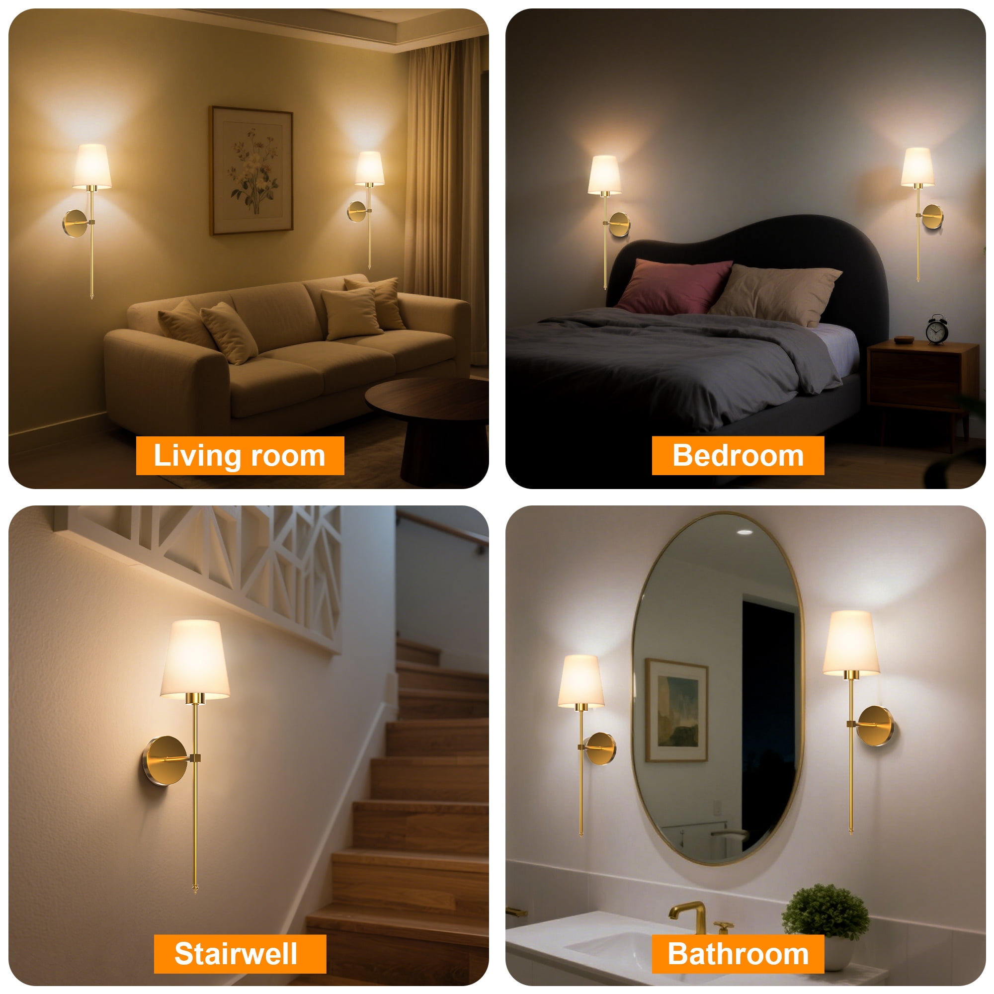 DAYBETTER Battery Operated Wall Sconces Set of 2, Wireless Rechargeable Hallway Light with Remote, 3 Color Temps Dimmable Lamp for Living Room