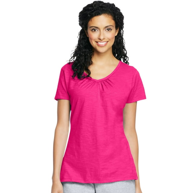 Hanes Maillot Flammé pour Femmes à Col en V Froncé, 2TG, Amarante