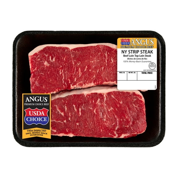 New York Strip Steak, Choice Angus Beef, 2 per Tray, 1.25 - 1.90 lb
