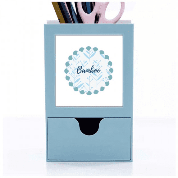 Blue Bud Flower Paint Desk Supplies Organizer Pen Holder Card