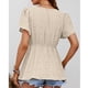 thumbnail image 4 of Top de verano para mujer, cuello en V, mangas de pétalos, dobladillo con volantes, botón frontal, Jacquard, punto, cintura elástica, camisa de verano, Top Albaricoque XL, 4 of 6