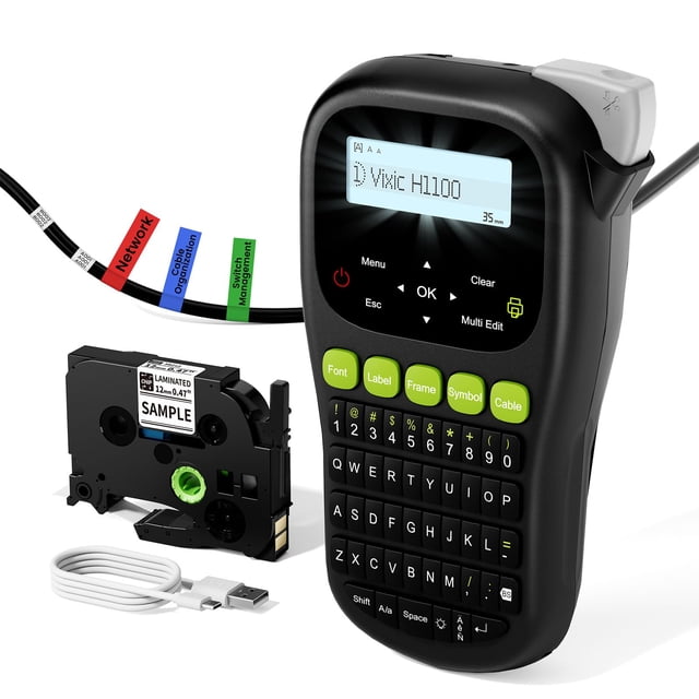 Vixic Label Maker Machine, H1100 Label Maker with Backlit LCD Screen, Portable Labeling Machine Waterproof-Labels Handheld Label Makers with Keyboard