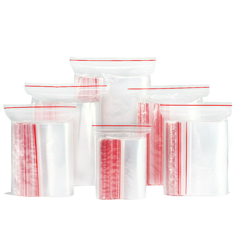CenturyX 100pcs Clear Zip Poly Bags 100 Pcs Reusable Sealed Poly Storage Plastic  Bags for Jewelry, Pill, Candy Red Clear 12cm*17cm 