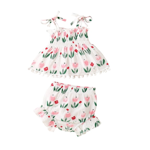 Toddler Girl Clothes Layered Ruffle Top Floral Shorts Cute Toddler Girls Summer Outfits 2Pcs Clothing Set Girls Summer Set 3-24 Months,12-18 Months
