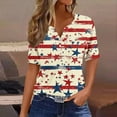 thumbnail image 2 of Cmfcve Patriotic Shirts for Women V-Neck Button 4th of July Blouse Short Sleeves Flag Printed Pullover T-Shirt, 2 of 5