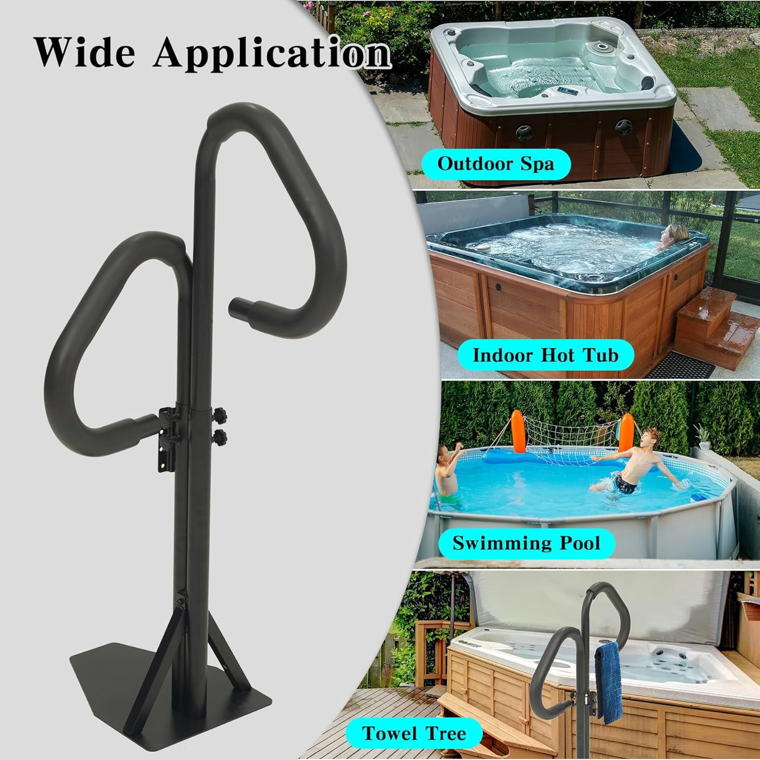 Domi Outdoor Living Two-Way Adjustable Hot Tub Handrail, 44”-60” Aluminum Spa Rail with 360° Swivel, Safety Side Handle with Slide-Under Base, Fits Most Spas, 600 lbs Capacity