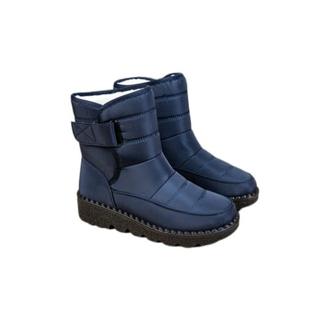 

Eloshman Ladies Breathable Plush Lining Snow Boots Outdoor Comfortable Wedge Magic Tape Non Slip Winter Warm Shoes Blue 10