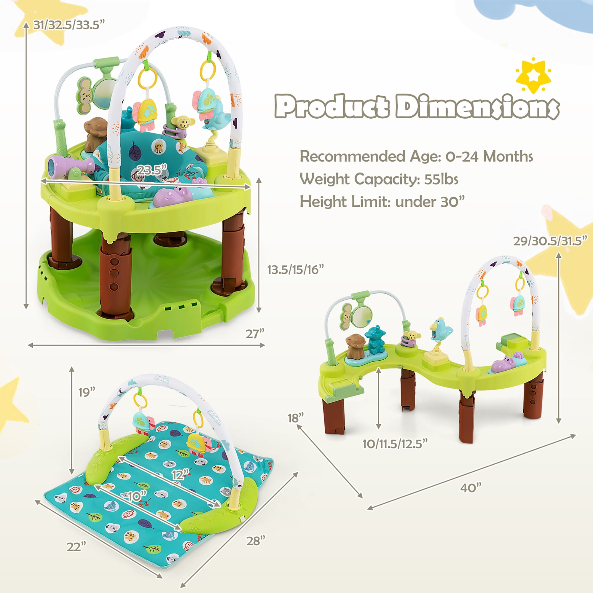 Costway Foldable Bouncer Jumper 3 in 1 Baby Activity Center Toddler Bouncy Saucer w 3 Position Walmart
