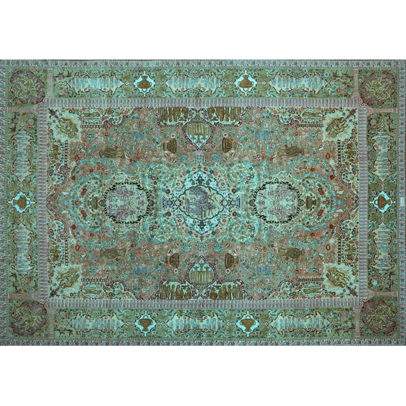 Ahgly Company Indoor Rectangle Persian Light Blue Traditional Area Rugs, 7' x 9'