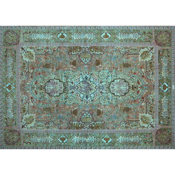 Ahgly Company Indoor Rectangle Persian Light Blue Traditional Area Rugs, 5' x 7'