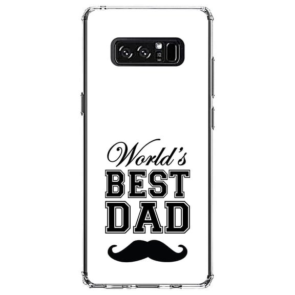 DistinctInk Clear Shockproof Hybrid Case for Samsung Galaxy Note 8 - TPU Bumper, Acrylic Back, Tempered Glass Screen Protector - Black World's Best Dad Moustache - Happy Father's Day