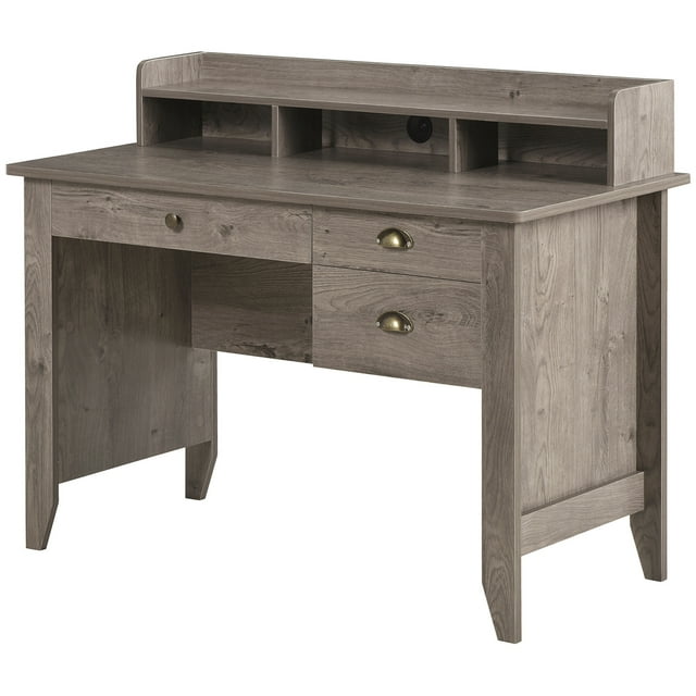HOMCOM Computer Desk with Storage Hutch, Drawers, Shelf, Home Office Writing Table Study Workstation with Cable Management, Grey