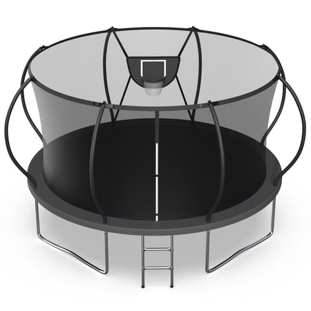 Jump Into Fun Trampoline 12FT 10FT 14FT 16FT 1200LBS Trampoline for Adults and Kids Trampoline with Enclosure Basketball Hoop and Basketball Outdoor Heavy Duty Pumpkin Trampoline