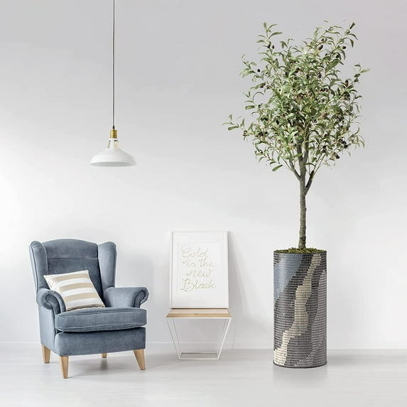 Artificial Tree in Modern Planter, Fake Olive Silk Tree for Indoor and Outdoor Home Decoration - 68" Overall Tall (Plant Pot Plus Tree)
