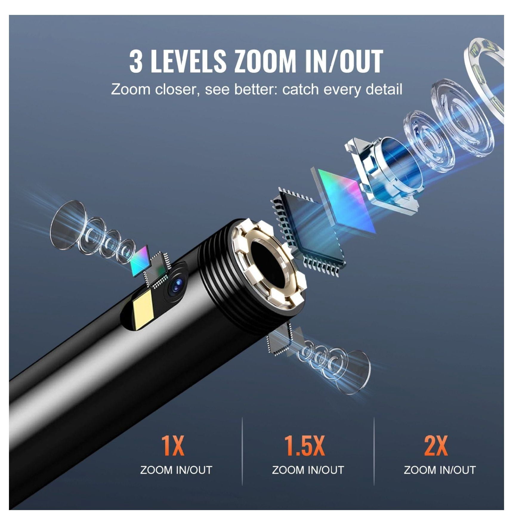 Endoscope Camera with Light, 49.2FT Borescope, 5" IPS Screen 1080P, 8+2 LED, IP67 Waterproof Snake Camera for Automotive, Plumbing Inspection (32GB SD Card)