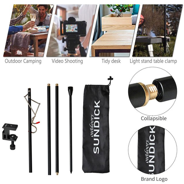Poste de lámpara plegable, soporte de estante, soporte de aleación de aluminio con , soporte de luz portátil, abrazadera, poste de lámpara para Negro Macarena soporte de linterna al aire libre