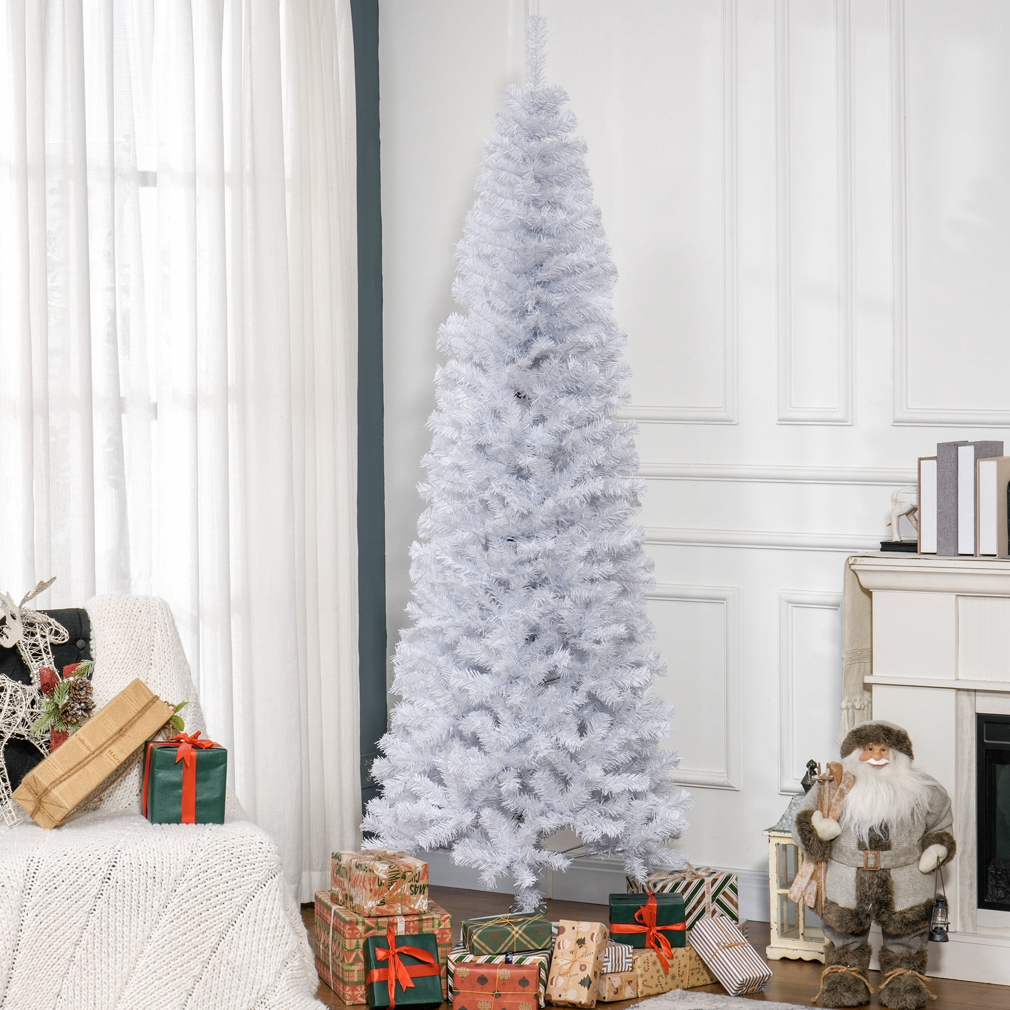 7ft Unlit Pencil Christmas Tree 818 Tips Flame Retardant Small Space Holiday Decor