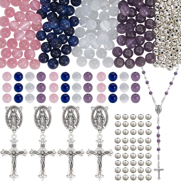 448Pcs Rosary Making Kits Rosary Charms Charm Easter Crucifix Crosses Pendants Chandelier Component Links 8Mm Cat Eye Beads