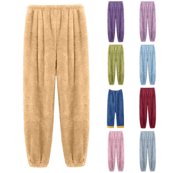 Kelon Women's Casual Pants, Women Fleece Pajama Pants Warm Loungewear Loose Soft Pajamas Solid Color Patterned Nightwear, S