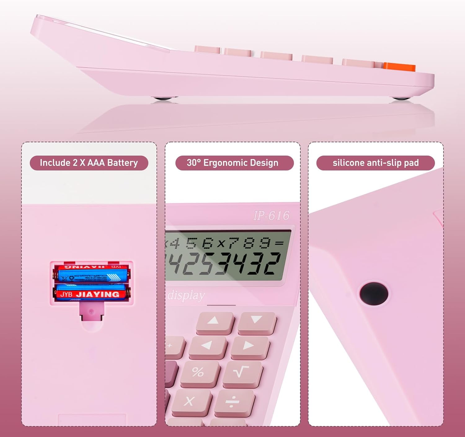 Calculators Desktop, Desk Calculator with Large 2 Line Display, Talking Basic big Button & Adjustable Volume, 4 Function for Business, Students,School Office Supplies(Pink)