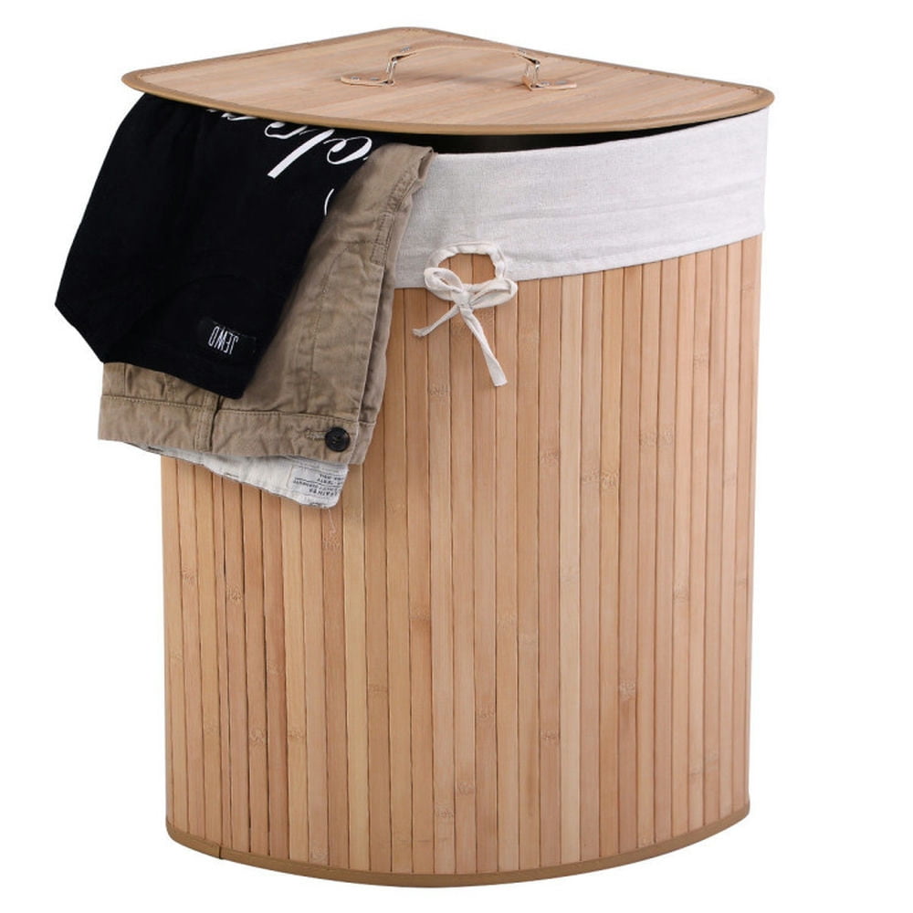 Finihen Laundry Hamper, Laundry Basket, Corner Bamboo Hamper Laundry Basket, for Bathroom, laundry Room, Natural Finihen Laundry Hamper, Laundry Basket, Corner Bamboo Hamper Laundry Basket, for Bathroom, laundry Room, Natural