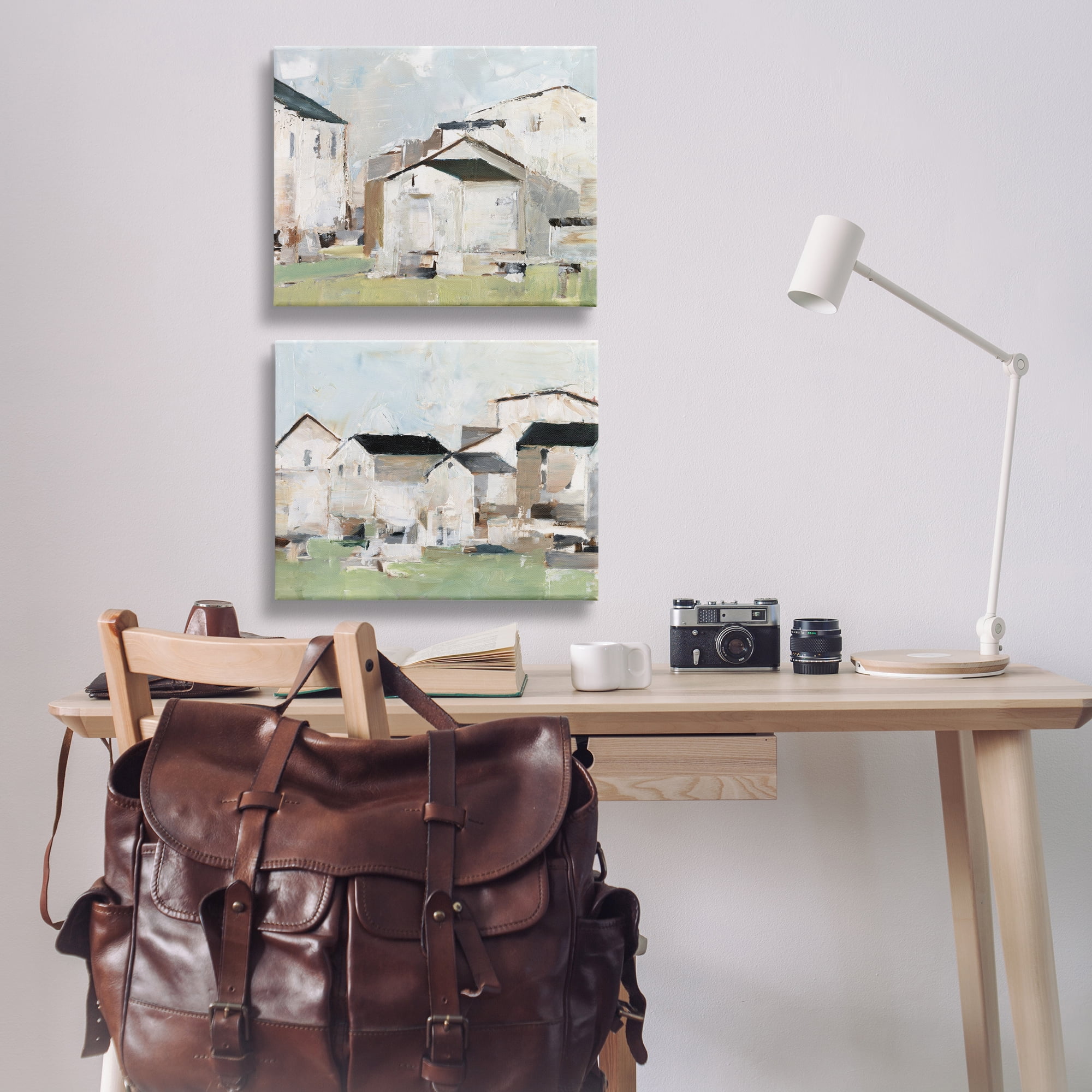 Stupell Industries Cluster of Houses View Buildings & Architecture Painting Wrapped Canvas Art Print Wall Art, 20 x 16, Set of 2