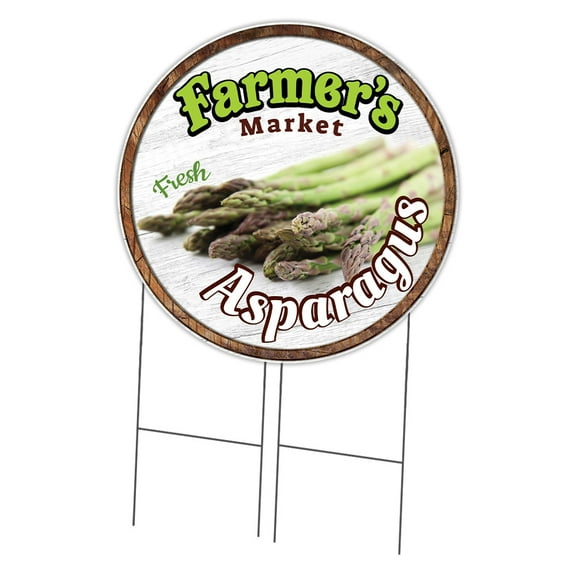 SignMission Corrugated Plastic Sign With Stakes 36" Circular - Farmer's Market Asparagus | Coroplast Yard Sign With Stake |  Made in the USA