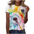 thumbnail image 1 of TSADFHJI Hauts d'Été à Manches Courtes pour Femmes Col Rond Imprimé E Manches Courtes T-Shirt S Bleu Ciel, 1 of 5