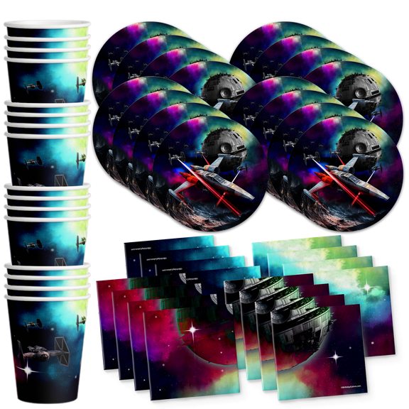 Space Wars Birthday Party Supplies Tableware Set Includes Plates Napkins Cups - Kit for 16