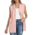 thumbnail image 2 of Vestes d'Automne et d'Hiver pour Femmes, Cardigan Sans Manches Décontracté à devant Ouvert, Gilet à Simple Boutonnage avec Poches Rose, 2 of 7
