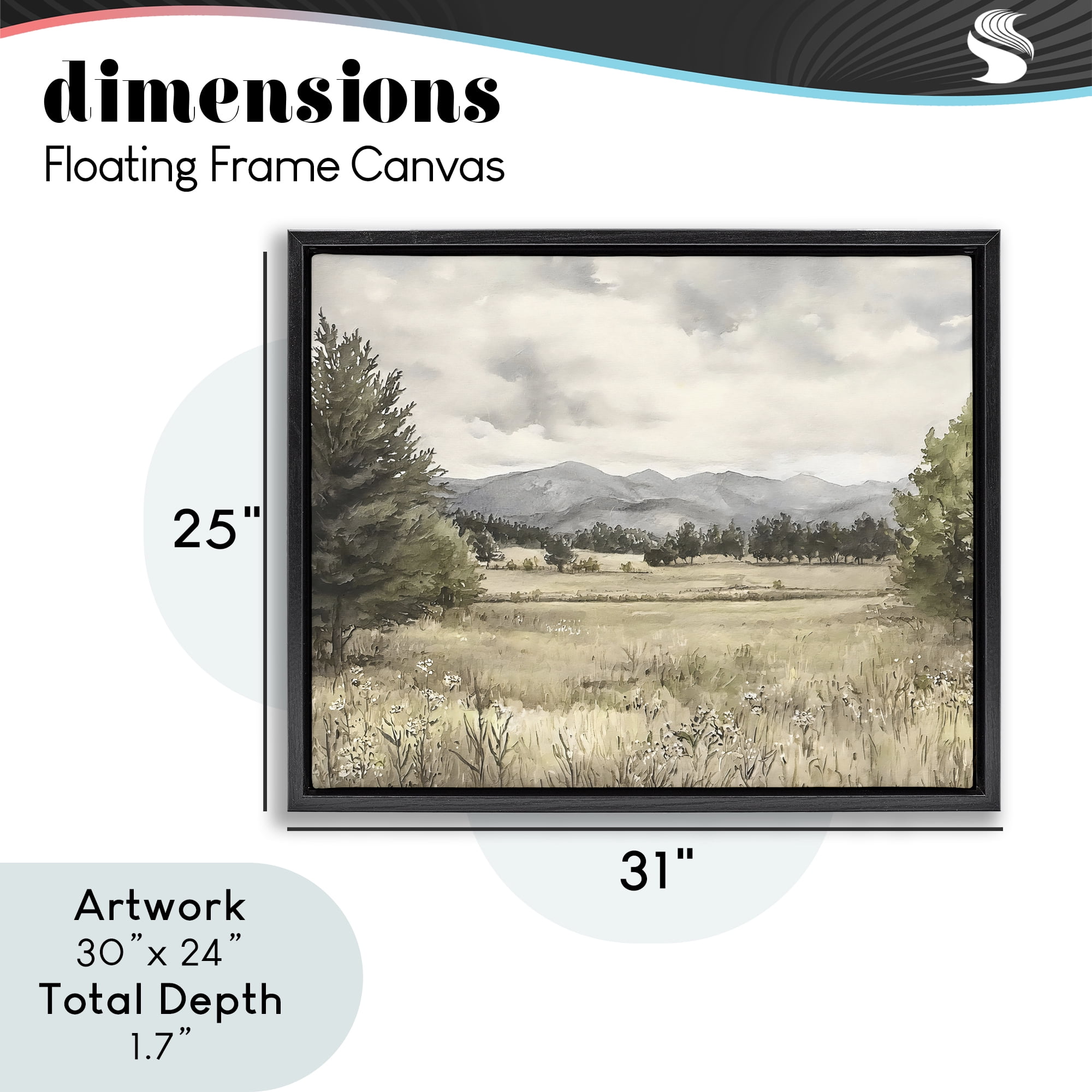 Stupell Industries Muted Mountain Meadow Black Framed Floater Canvas Wall Art, design by Riley B