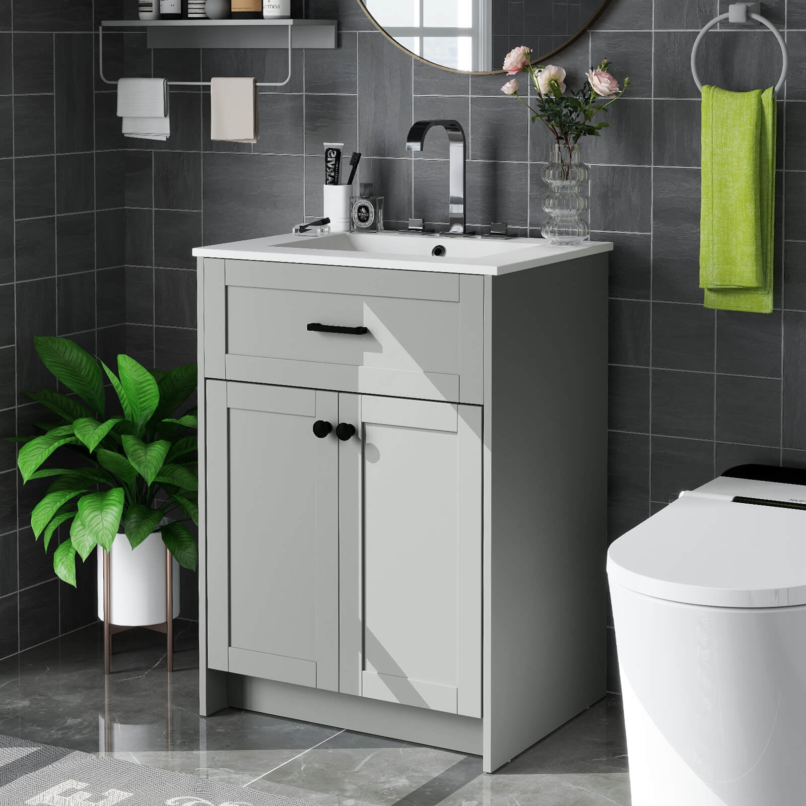 Costway Bathroom Vanity Unit with Basin Under Sink Bathroom Storage Cabinet Freestanding