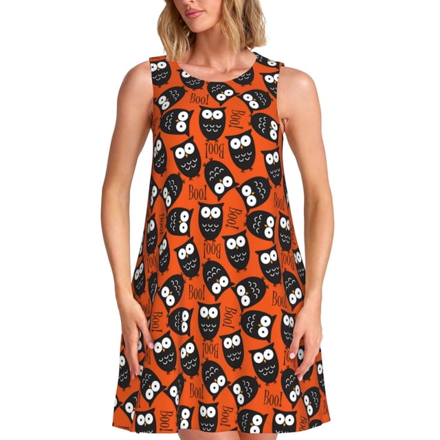 Balery Owls And Boo Vestidos de verano para mujer con estampado: vestido holgado sin mangas, vestido playero informal y cómodo para días calurosos.