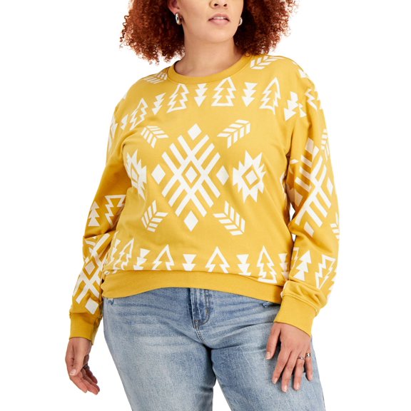 Mad Engine Womens Trendy Plus Size Aztec Sweatshirts, Yellow, 3X