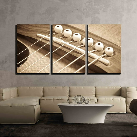 wall26 - 3 Piece Canvas Wall Art - an Acoustic Guitar Bridge in Grunge Retro Style - Modern Home Art Stretched and Framed Ready to Hang - 24"x36"x3 Panels