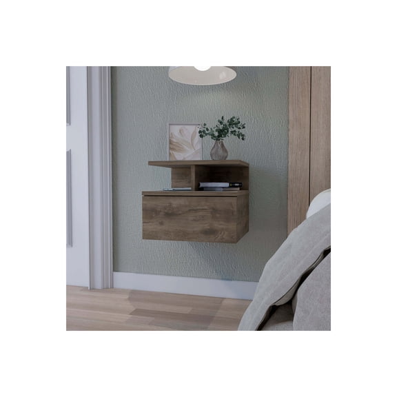 FM FURNITURE Augusta Floating Nightstand with 2-Tier Shelf and 1-Drawer