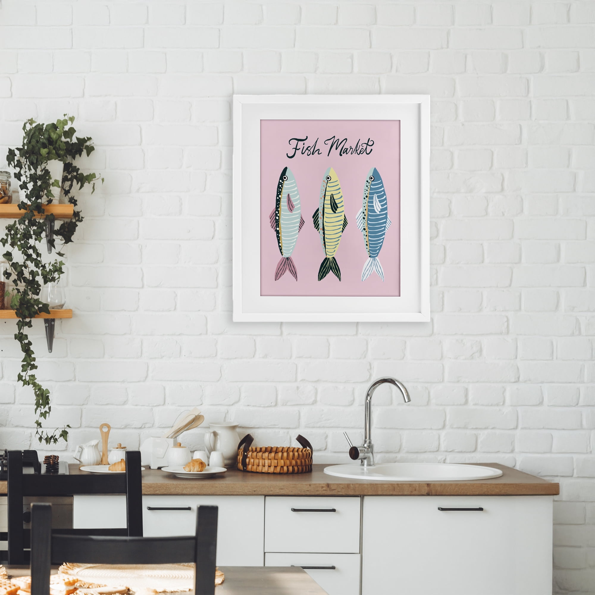 Stupell Industries Quirky Coastal Fish Market White Framed Print Under Glass, design by Hey Bre! Creative Studio