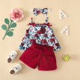 thumbnail image 2 of XZNPDUCQ Little Kids Girl Summer Outfit Sleeveless Tied Flower Print Cami Tank Tops Elastic Shorts Toddler 2Pcs Clothes Set Short T-shirt Sets 9-12 Months Red, 2 of 9