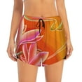 thumbnail image 2 of Balery Orange Flower Psychedelic Pattern Women's Running Shorts with Liner 2 Pockets Elastic Workout Athletic Gym Yoga Shorts-Medium, 2 of 7