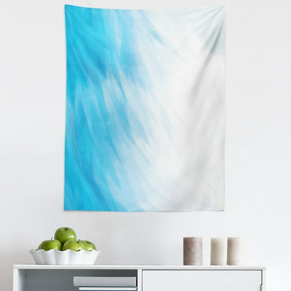 Modern Tapestry, Abstract Art in Watercolor Painting Style Waves Cloudy Sky Contemporary Design, Fabric Wall Hanging Decor for Bedroom Living Room Dorm, 5 Sizes, Blue White, by Ambesonne