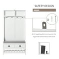 thumbnail image 4 of HOMCOM Coat Rack and Bench Hall Tree Organizer with 4 Hooks, 2 Drawers with Padded Seat Cushions for Entryway, White, 4 of 9