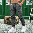 thumbnail image 5 of MXALUOB Men's Cargo Joggers Drawstring Cuffed Ankle Elastic Waist Pants with Multi Pockets Regular Fit Solid Color Pull On Trousers, 5 of 6